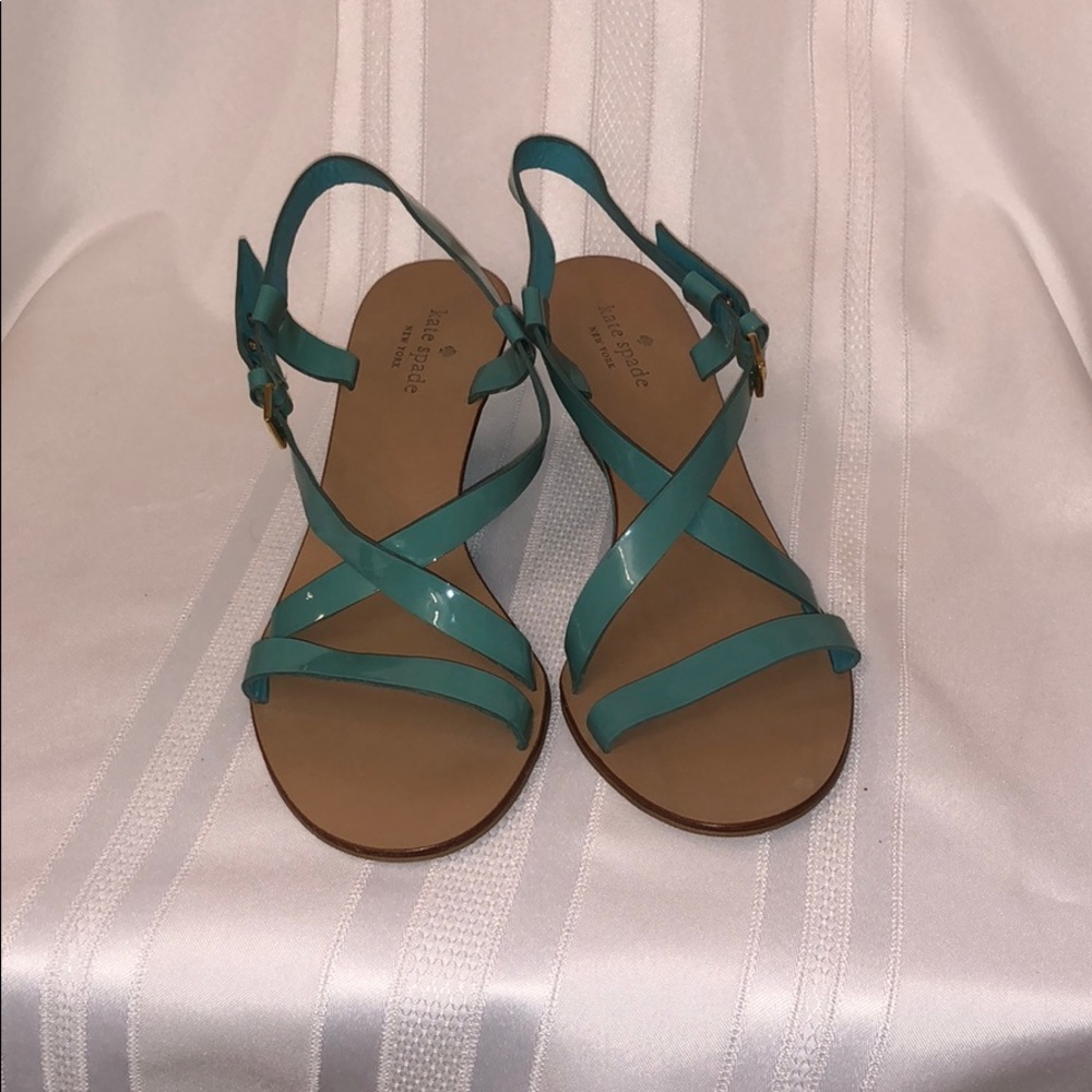 Green Cris cross strap wedge sandals